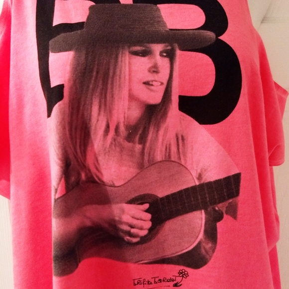 Vintage Brigitte Bardot Pink Photo Tunic Tee Cotton Tank Top Iconic Print - Picture 2 of 8